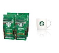 STARBUCKS Pike Place Roast, Medium Roast, Whole Bean Coffee 450g (Pack of 4) + Gift mug included