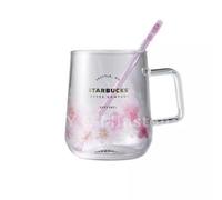 Starbucks Pink Sakura Color-Changing Glass Coffee Mug with Flower Stick, 12oz (355ml)