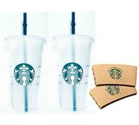 Starbucks Reusable 24 fl oz Frosted Ice Cold Drink Cup Bundle Set with Sleeves