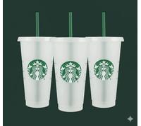 Starbucks Reusable 3 Hard Plastic Venti 24 oz Frosted Ice Cold Drink Cup with Lid and Green Straw w/Stopper