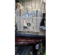 Starbucks Reusable 3 Hard Plastic Venti 24 oz Frosted Ice Cold Drink Cup with Lid and Green Straw w/Stopper