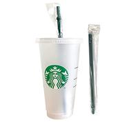 Starbucks Reusable Venti Frosted Cold Cup With Lid and Green Straw w/Stopper (Bonus Straw Included)