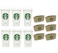 Starbucks Travel Coffee Cup Reusable Recyclable Spill-proof BPA Free Grande 16 Oz Pack of 6 with Sleeves Bundle