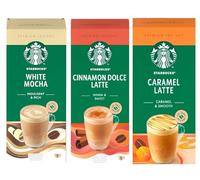 Starbucks Variety Pack Premium Instant Coffee Sachets Flavours inc. White Mocha, Caramel Latte, and Cinnamon Dolce. (Pack of 3, Each Pack 5 Sachets, Total 15 Sachets)