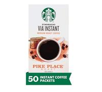 Starbucks VIA Instant Coffee, Medium Roast Coffee, Pike Place Roast, 100% Arabica, Single-Serve, 1 Box (50 Packets)