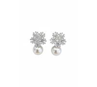 Starburst Flower Pearl Sparkle Earrings Silver