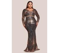 Starburst Sequin Maxi Dress Goddiva Rose Gold 22