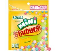 Starburst Starburst Minis Sours Fruit Chews Candy| 8.0 Ounces| 8 oz | Sour chewy candy minis, mini candy, grab n go resealable bag, bite size gluten free fruit chews, easy snacking for travel