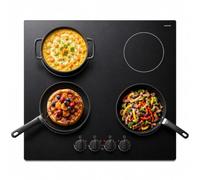 STARCHARTS 4-Burner Built-in Induction Cooktop Black with Knob 6000W | 9 power levels, residual heat warning, easy-clean glass panel, knob control, 6000W, built-in, 4 burners, black finish.
