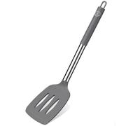 Starchef Silicone Slotted Turner Spatula Heat Resistant Non-Stick Soft Grip, Stainless Steel(Grey)