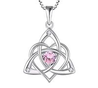 starchenie Celtic Knot Necklace 925 Sterling Silver Heart 3A Birthstone Necklace for Women
