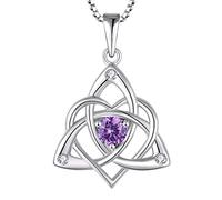 starchenie Celtic Knot Necklace 925 Sterling Silver Heart 3A Birthstone Necklace for Women