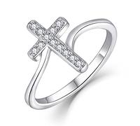 Starchenie Cross Ring 925 Sterling Silver Zircon Ring Christian Ring for Women