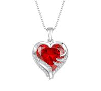 starchenie Heart Necklace 925 Sterling Silver Angel Wing Necklaces 3A Cubic Zirconia Garnet Pendant Birthstone Jewelry for Women