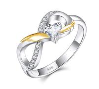 starchenie Infinity Ring 925 Sterling Silver Heart 3A Zircon Gold Wing Engagement Ring for Women