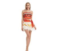 STARCIET Women's Moana Costume Princess Patterned Belt Tassel Skirt Set Outfit Halloween Cosplay Party Dress up, Red, XL