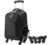 StarCloud Rolling Backpack with 4 Extra Replacement Spinner, Wheels Wheeled Backpack for Travel and Commuting, Black, 22inch-Carry on, 4 Replaceable Wheels Rolling Backpack
