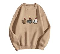 Stardew Valley Chicken Sweatshirt For Gamers Stand Out With Gaming Fashion Cozy & Cute Gaming Attire Cotton Sweatshirt Sweat Shirts Women Long Sleeve (Khaki, XXL)