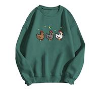 Stardew Valley Chicken Sweatshirt For Gamers Stand Out With Gaming Fashion Cozy & Cute Gaming Attire Cotton Sweatshirt Sweat Shirts Women Long Sleeve (Green, L)
