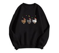 Stardew Valley Chicken Sweatshirt For Gamers Stand Out With Gaming Fashion Cozy & Cute Gaming Attire Cotton Sweatshirt Sweat Shirts Women Long Sleeve (Black, XXL)