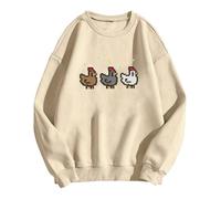 Stardew Valley Chicken Sweatshirt For Gamers Stand Out With Gaming Fashion Cozy & Cute Gaming Attire Cotton Sweatshirt Sweat Shirts Women Long Sleeve (Beige, XXL)