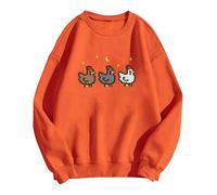 Stardew Valley Chicken Sweatshirt For Gamers Stand Out With Gaming Fashion Cozy & Cute Gaming Attire Cotton Sweatshirt Sweat Shirts Women Long Sleeve (Orange, L)