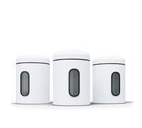 stardis Storage Jars Set of 3 0.9 L with Lid and Viewing Window for Food, Sturdy Storage Container, Metal Containers for Coffee, Tea, Cereals, Coffee Canister, Anti-Fingerprint Coating, White