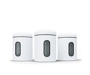stardis Storage Jars Set of 3 0.9 L with Lid and Viewing Window for Food, Sturdy Storage Container, Metal Containers for Coffee, Tea, Cereals, Coffee Canister, Anti-Fingerprint Coating, White