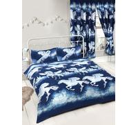 Stardust Unicorn Double Duvet Cover And Pillowcase Set - Navy Blue