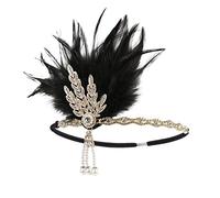 StarDY Womens Vintage 1920s Flapper Feather Headband, Black,gold, One Size
