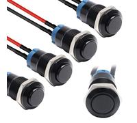 STARELO 5pcs 12mm Latching Push Button Switch Black Shell with pre-Wiring, IP65 Waterproof Push Button Switch,Aluminum Alloy 1 Normally Open Without LED.