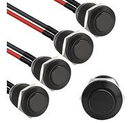 Starelo 5pcs 12mm Momentary Push Button Switch Black Shell, IP65 Waterproof Push Button Switch,Stainless Steel 1 Normally Open Without LED.