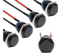 STARELO 5pcs 16mm Latching Push Button Switch Black Shell with pre-Wiring, IP65 Waterproof Push Button Switch,Aluminum Alloy 1 Normally Open Without LED.