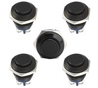 Starelo 5pcs 16mm Momentary Push Button Switch Black Shell, IP65 Waterproof Push Button Switch,Stainless Steel 1 Normally Open Without LED.