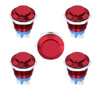 STARELO 5PCS 16MM Momentary Push Button Switch High Round 250V AC 5A 12V 36V DC 2A 1NO SPST Waterproof Aluminum Shell(Red).