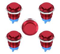 STARELO 5PCS 19MM Momentary Push Button Switch High Round 250V AC 5A 12V 36V DC 2A 1NO SPST Waterproof Aluminum Shell(Red).