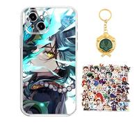 Staremeplz Compatible with iPhone 13 Case Genshin Impact Xiao Anime Game Design [With Vision Keychain and 50pcs Stickers] Cartoon Transparent Soft Silicona Case for iPhone 13