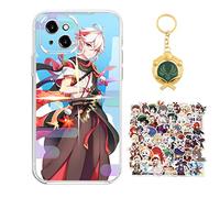 Staremeplz Compatible with iPhone 15 Case Genshin Impact Kazuha Anime Game Design [With Vision Keychain and 50pcs Stickers] Cartoon Transparent Soft Silicona Case for iPhone 15