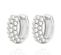 STARepublic 925 Sterling Silver 14K Gold Plated Elegant Shell Pearl Hoop Earrings (Silver)