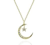 STARepublic 925 Sterling Silver Big Moon Cubic Zirconia Star Pendant Necklace, Sterling Silver, Cubic Zirconia