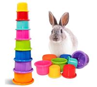 starfa lab 8 Pcs Stacking Cups for Small Animal Toys,Nesting Rabbit Toys of Different Sizes,Safe Plastic Colorful Nesting Toys for Bunny Guinea Pig Hiding Food and Playing (Bright Colors)