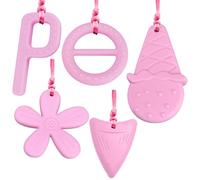 starfa lab Chew Necklaces for Sensory Kids, 5 Pack Chew Toys for Autistic Girls and Boys, Made of Food Grade Silicone Safe Teethers Toy for Kids, ADHD, Toddler, Adult, Pink