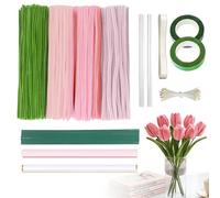 Starfa lab Pipe Cleaners DIY Craft Set for Tulip Bouquets, 400Pcs Pipe Cleaners for Craft Flowers, Complete Kit with Floral Accessories for Kids Adults Crafts, Gifts and Home Decorations