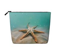 Starfish 1 Printed Make up Bag Linen Toiletry Bag Personalized Travel Makeup Cosmetic Bag for Women Mom