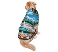 Starfish and Coral On Beach Dog Hoodie for Medium Large Dogs, Warm Soft Pet Sweatshirt, Easy to Wear Jumper Clothes