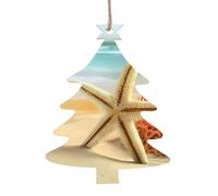 Starfish and Coral on Beach Patterned wooden ornaments, a set of 6 decorations, suitable for hanging on Christmas trees and fireplaces.