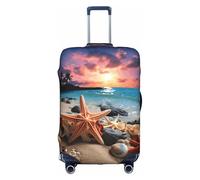 Starfish And Coral On Beach Print Travel Elastic Suitcase Luggage Baggage Cover Protector, Washable And Anti-Scratch, White, L