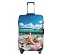 Starfish And Coral On Beach Print Travel Elastic Suitcase Luggage Baggage Cover Protector, Washable And Anti-Scratch, White, S