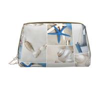 Starfish and Lighthouse Leather Hand-Held Zipper Makeup Bag Storage Bag Portable Lipstick Pouch Toiletry Bag