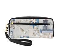 Starfish and Lighthouse Print Leather Small Makeup Bag – Reusable Cosmetic Accessories Organizer, Travel Toiletry Bag